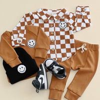Lucky Panda Kids - Shacket | Smiley Checkered Copper