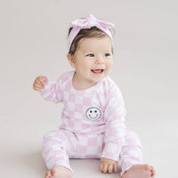 Lucky Panda Kids - Lounge Set | Smiley Checkered Pink