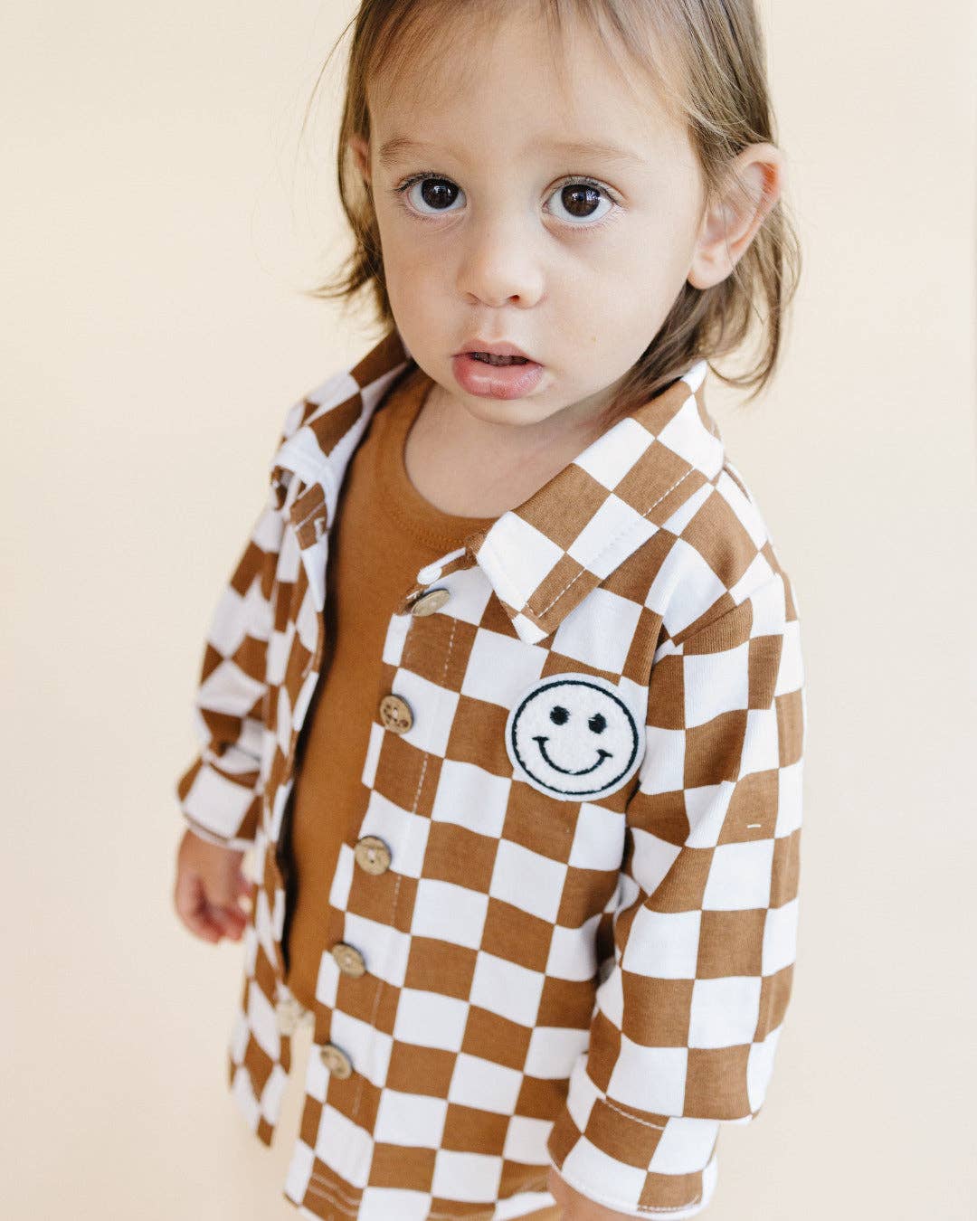 Lucky Panda Kids - Shacket | Smiley Checkered Copper