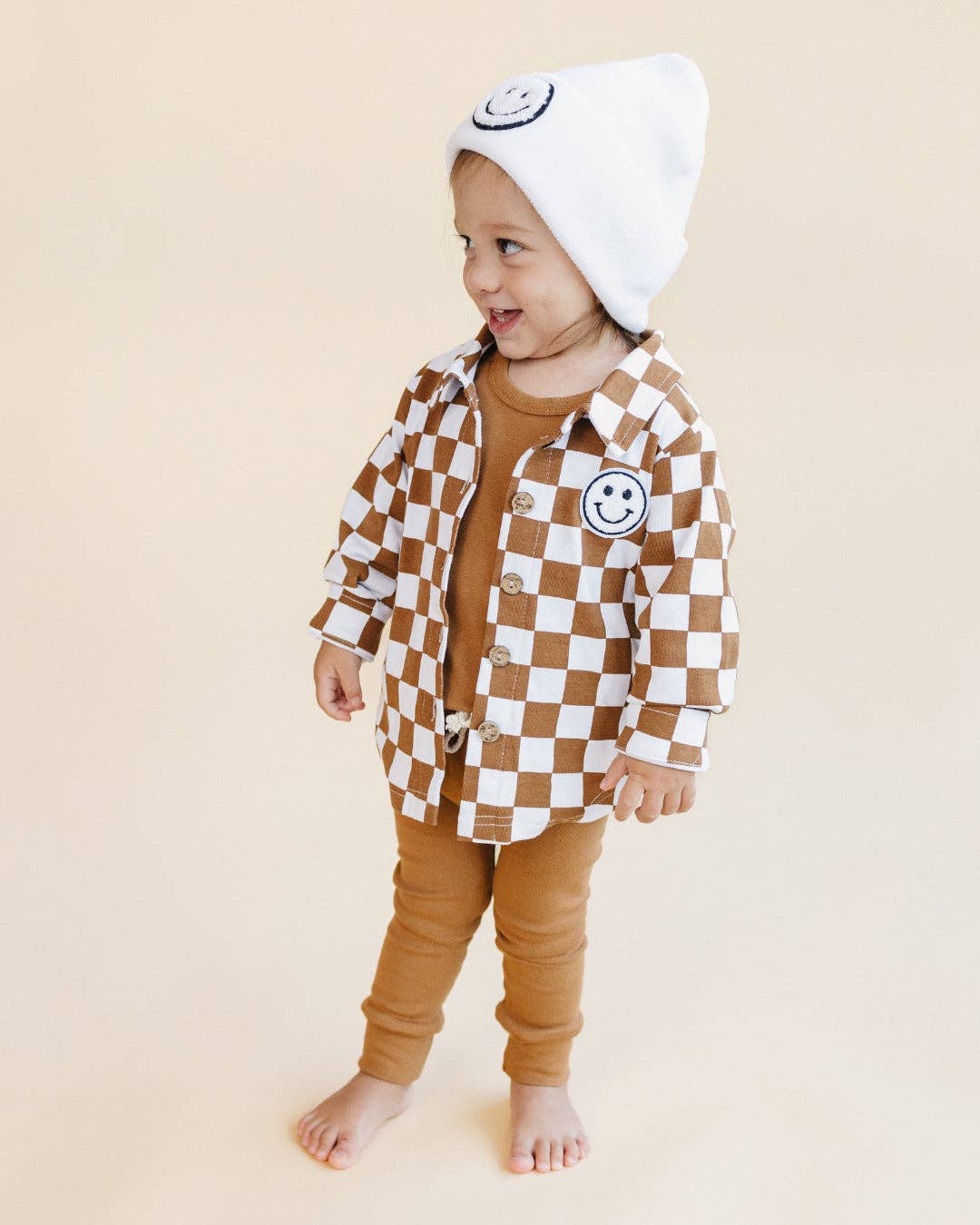 Lucky Panda Kids - Shacket | Smiley Checkered Copper