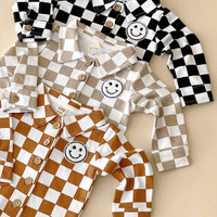 Lucky Panda Kids - Shacket | Smiley Checkered Copper